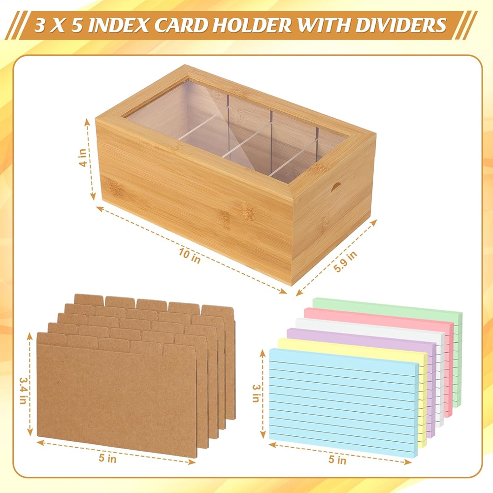ABUA Bamboo Index Card Organiz - Card Index Box ulasan dan harga