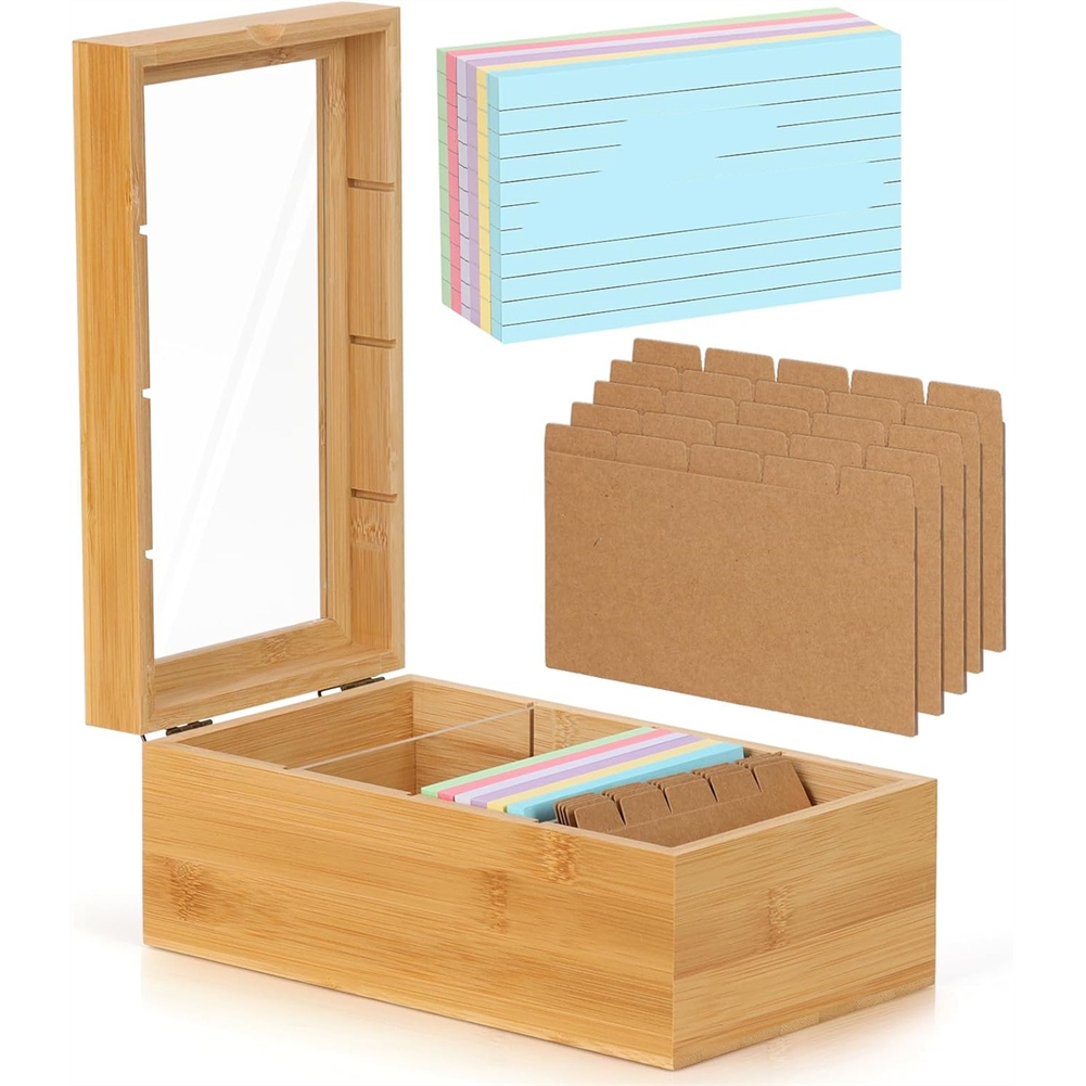 ABUA Bamboo Index Card Organiz - Card Index Box ulasan dan harga