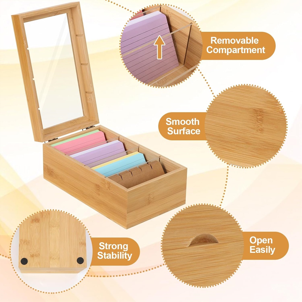 ABUA Bamboo Index Card Organiz - Card Index Box ulasan dan harga
