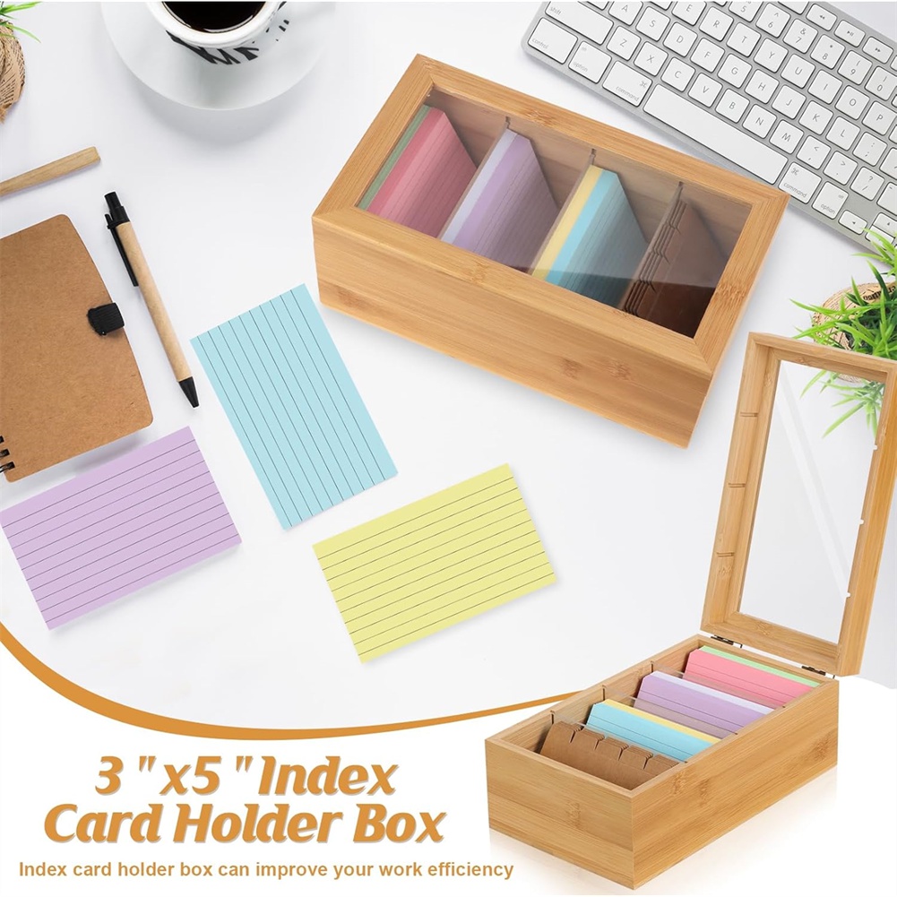 ABUA Bamboo Index Card Organiz - Card Index Box ulasan dan harga